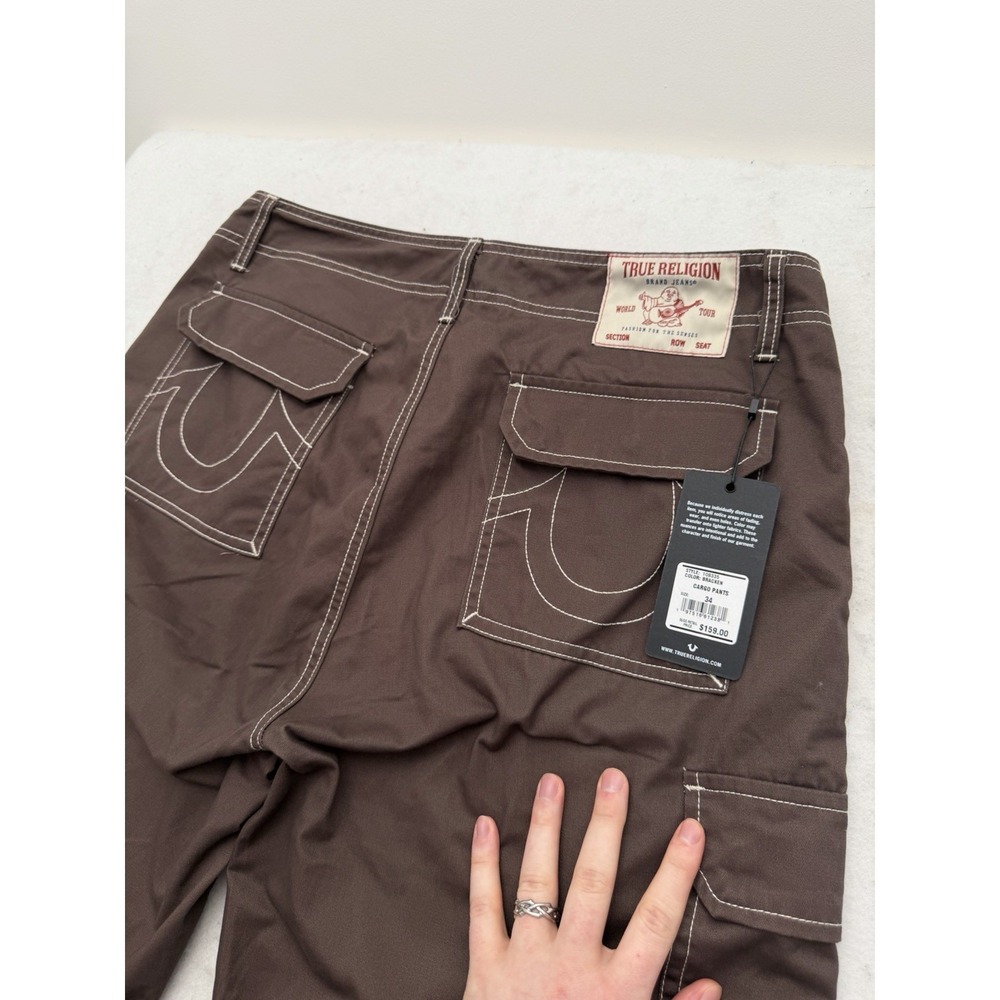 True Religion Cargo Pants Bracken Brown Light Brown Stitch Mens 36x32 NEW $169